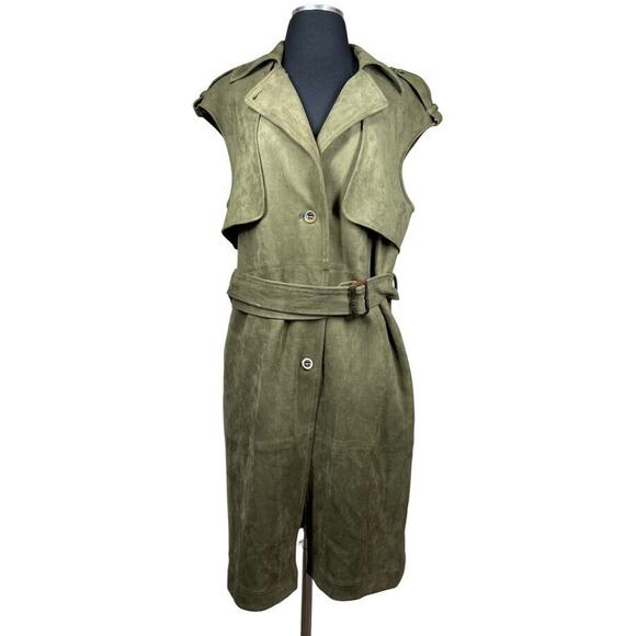 Laundry By Shelli Segal Jackets & Blazers - Laundry by Shelli Segal Faux Suede Gilet Jacket Sleeveless Epaulettes Green Sz S